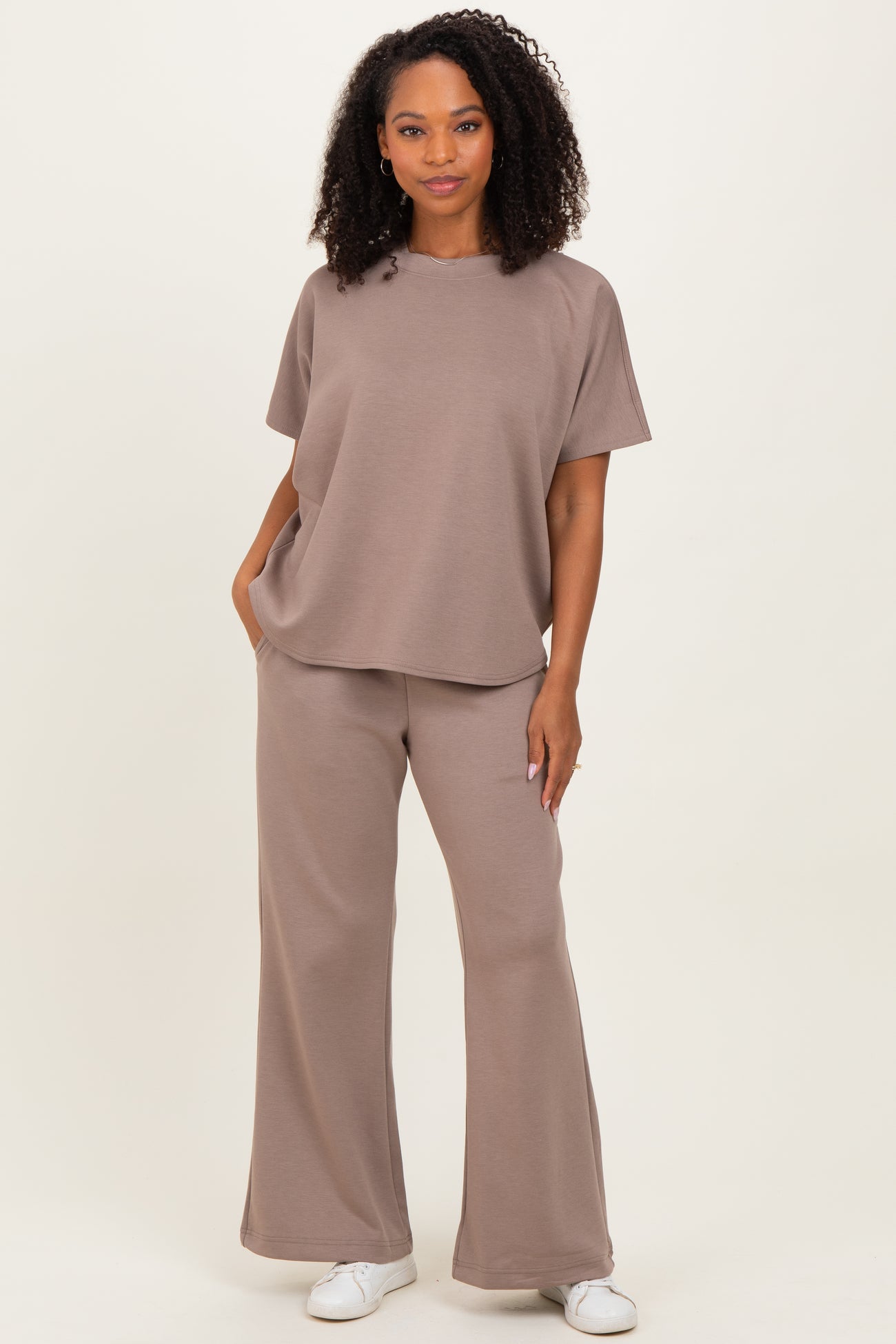 Mocha Curved Hem Tee Pants Maternity Set
