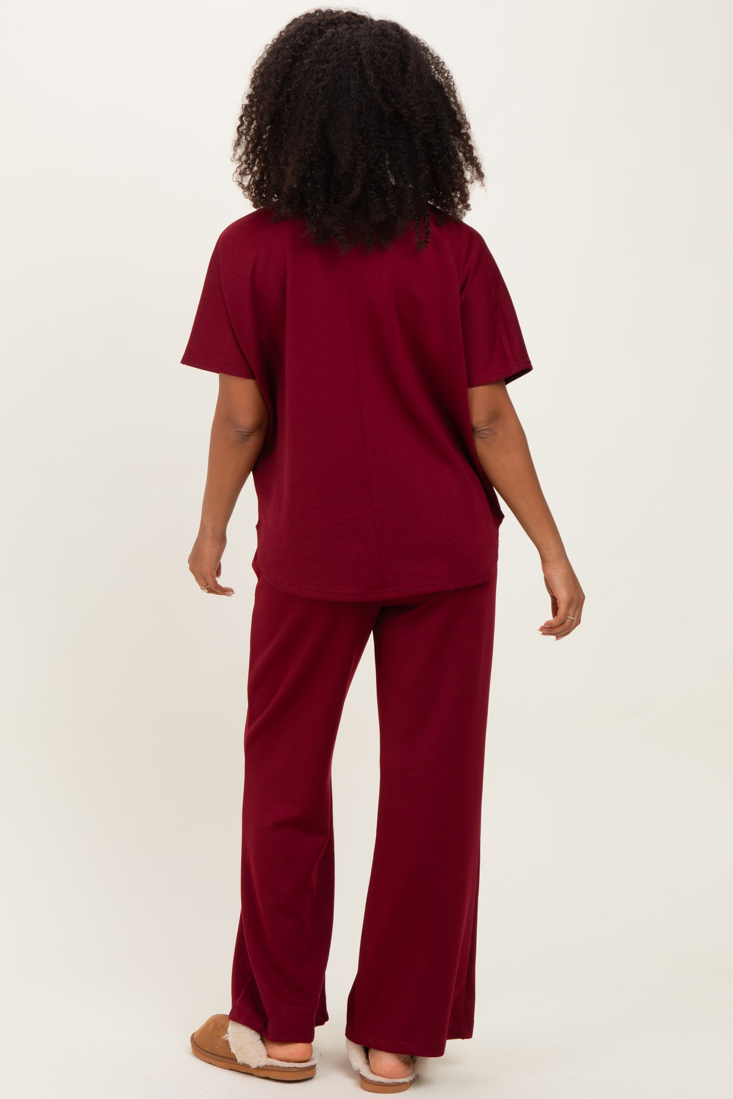 Burgundy Curved Hem Tee Pants Maternity Set