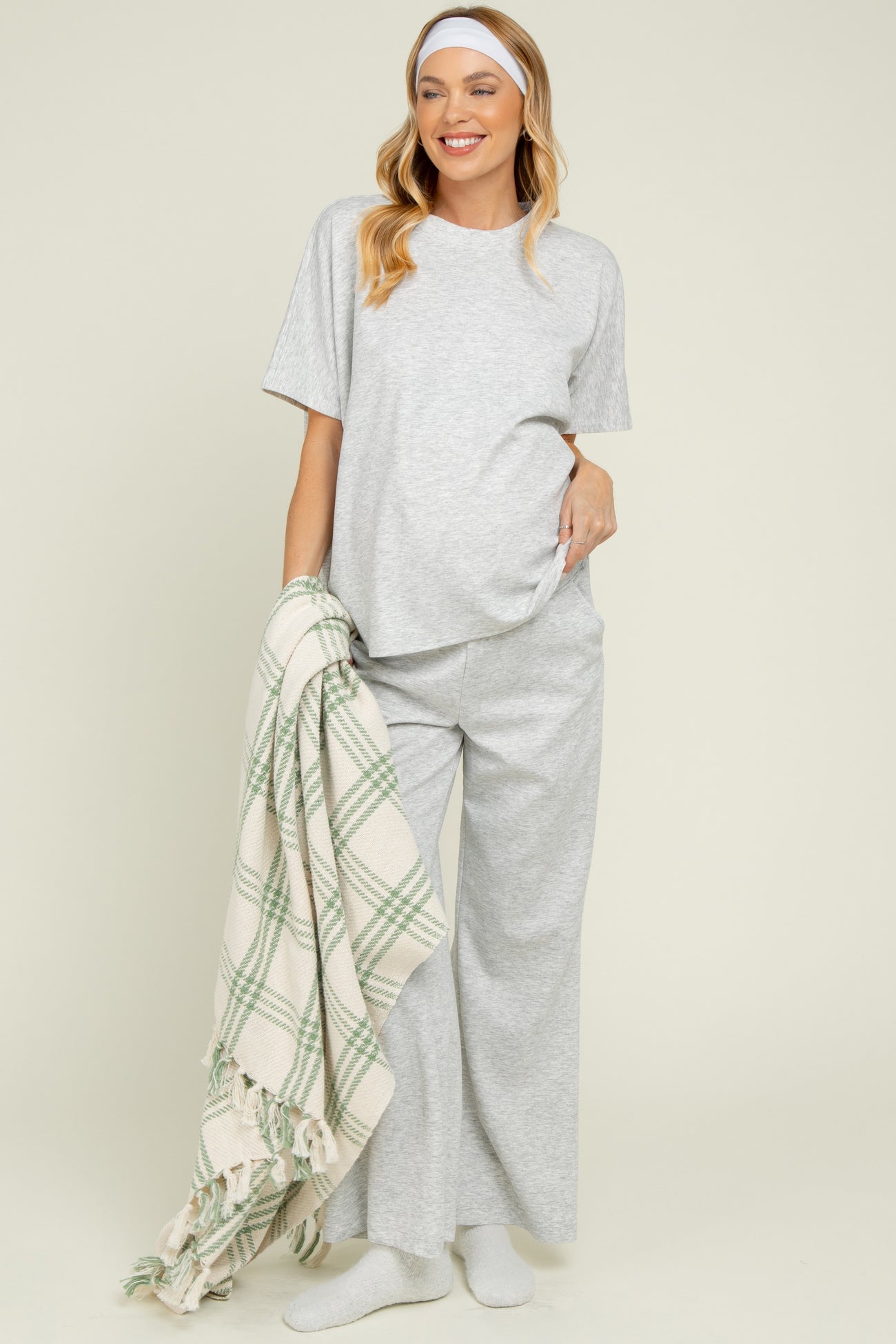 Heather Grey Curved Hem Tee Pants Maternity Lounge Set