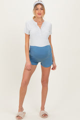 Blue Ruched Side Maternity Lounge Shorts