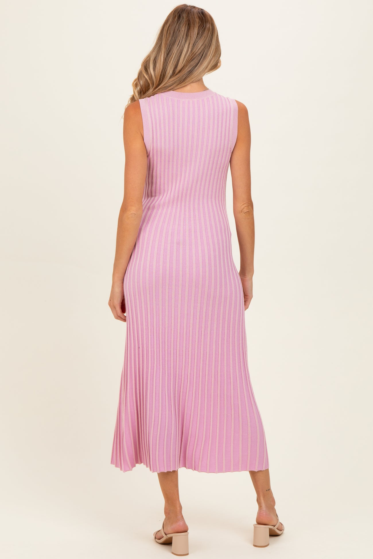 Pink Ribbed Knit Sleeveless Maternity Maxi Dress