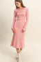 Pink Striped Knit Midi Flare Dress