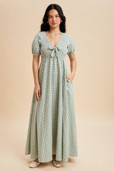 Mint Smocked Gingham Maxi Dress