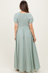 Mint Smocked Gingham Maternity Maxi Dress
