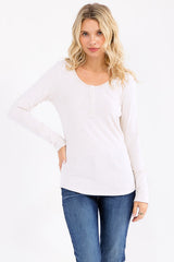 White Pointelle Knit Maternity Henley Top