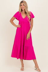 Fuchsia Textured Ruffle Hem Maternity Maxi Dress