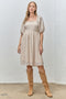 Beige Lace Jacquard Puff Sleeve Dress