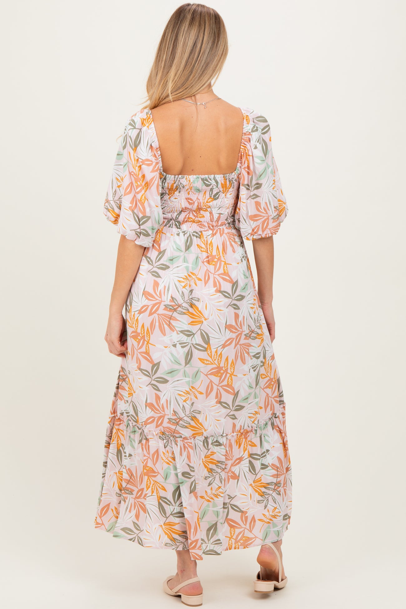 Light Pink Floral Tiered Maternity Maxi Dress