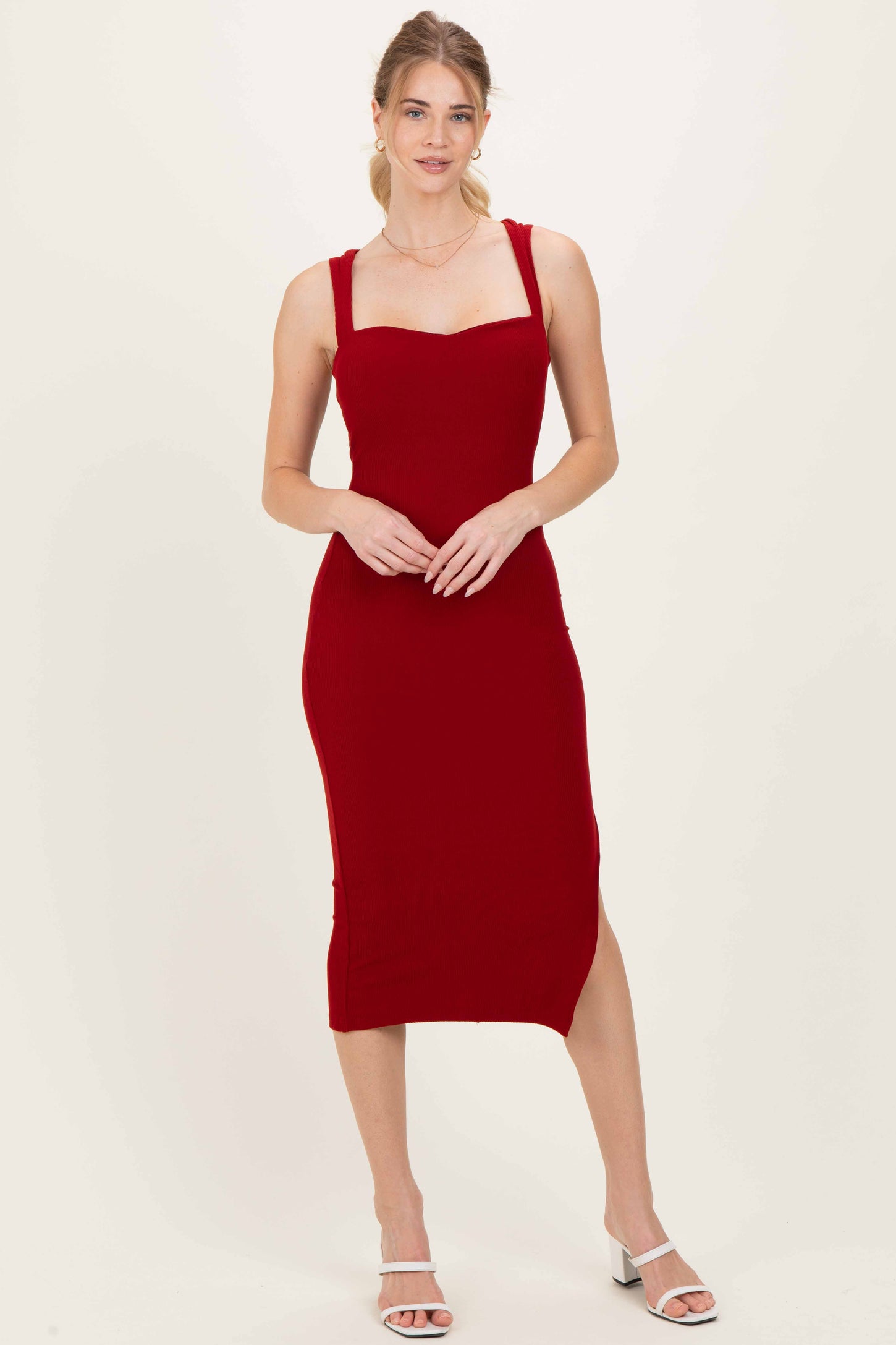 Burgundy Cutout Fitted Maternity Midi Dress