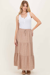 Taupe Gingham Tiered Maternity Maxi Skirt
