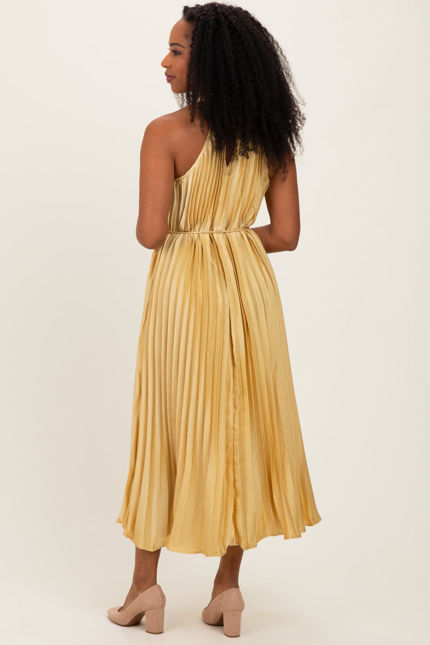 Yellow Pleated Halter Dress