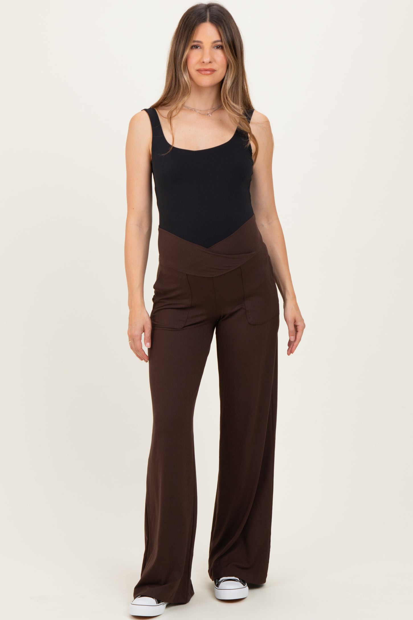 Espresso Crossover Waist Active Wide Leg Maternity Pant
