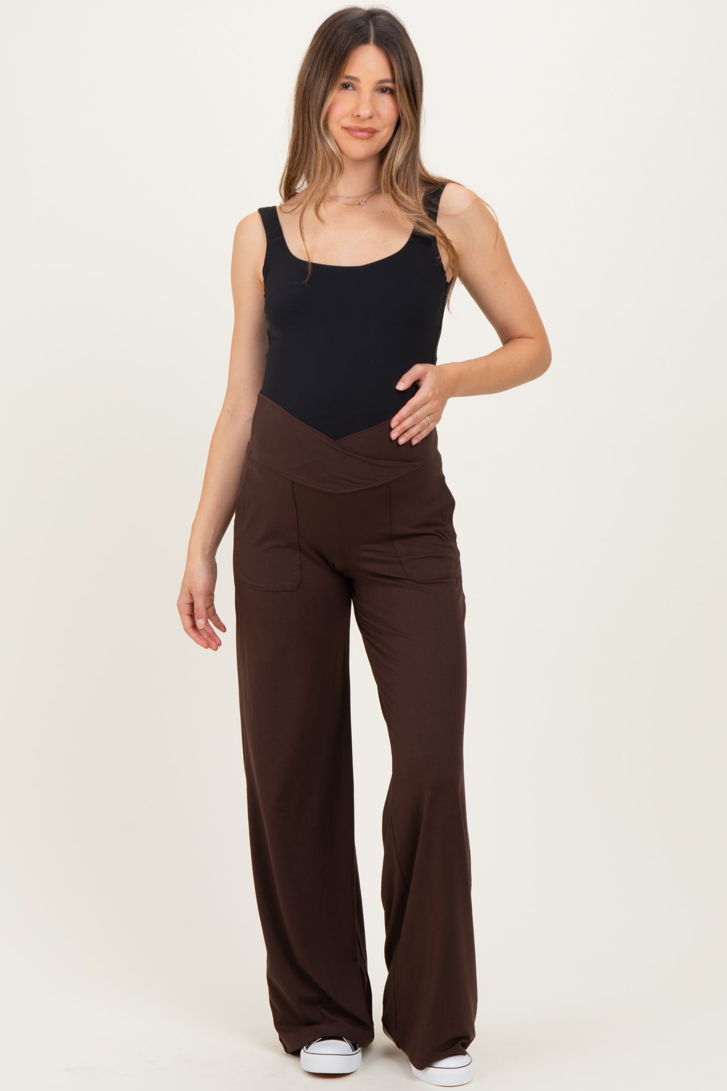Espresso Crossover Waist Active Wide Leg Maternity Pant