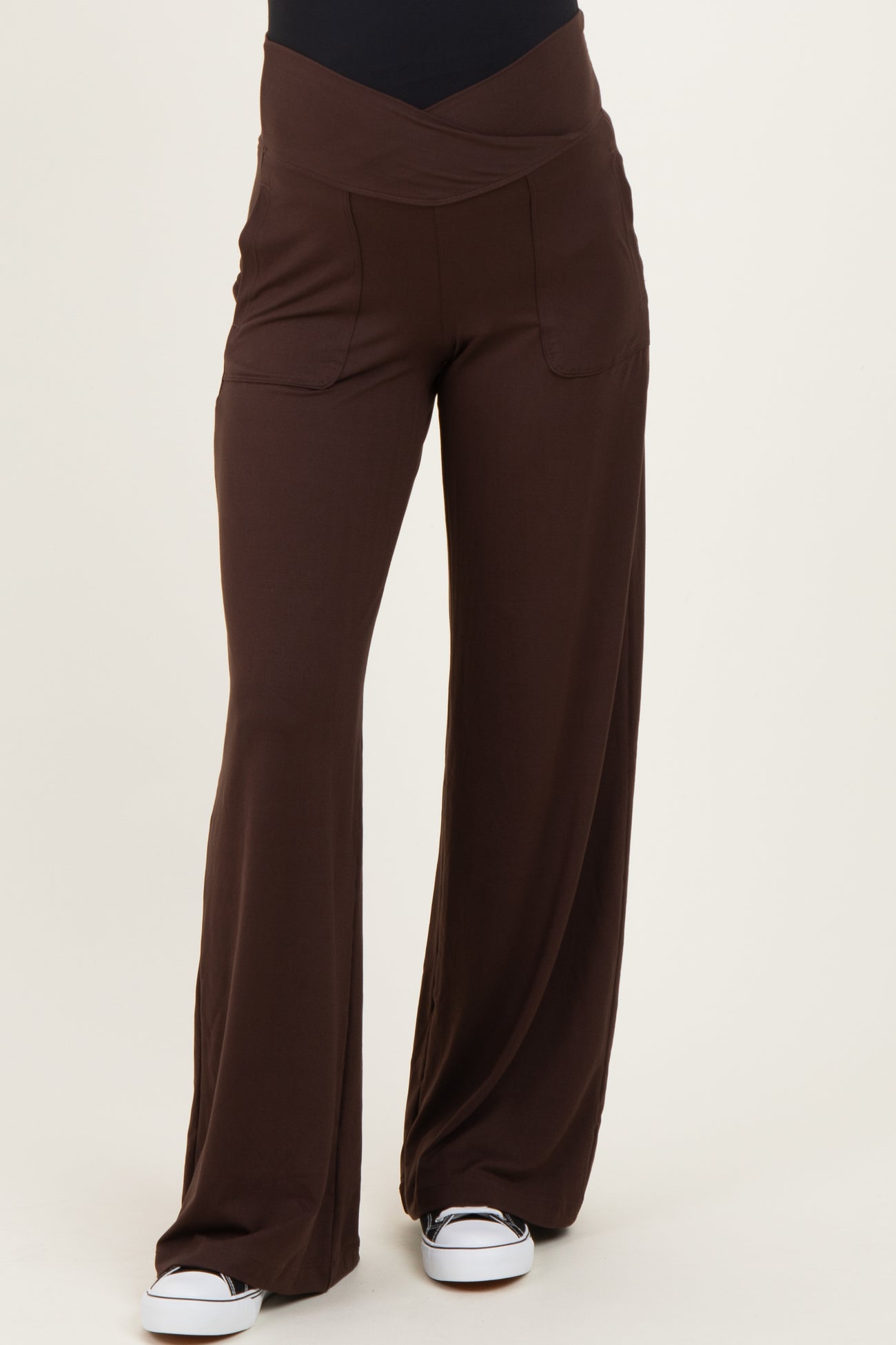 Espresso Crossover Waist Active Wide Leg Maternity Pant