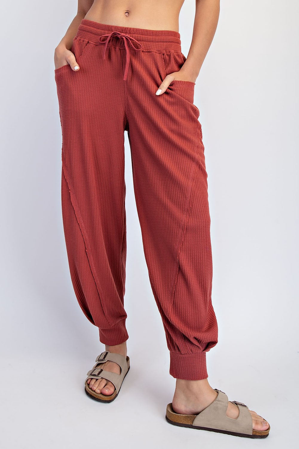 Brick Waffle Knit Raw Seam Maternity Joggers