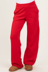 maternity wear red wide leg sweatpants with an elastic waistband and side pockets