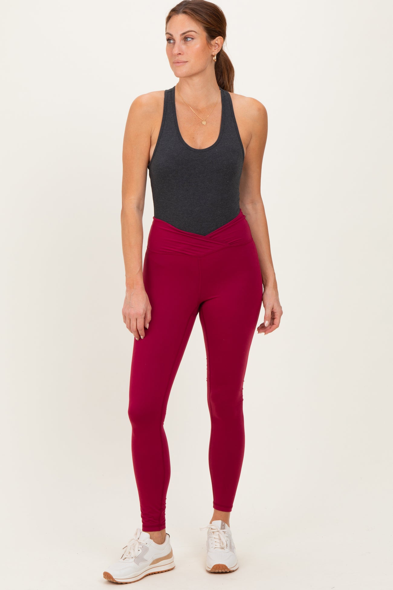 Wine Crossover Waistline Maternity Leggings