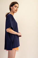 Navy Oversized Reversible V-Neck Tee