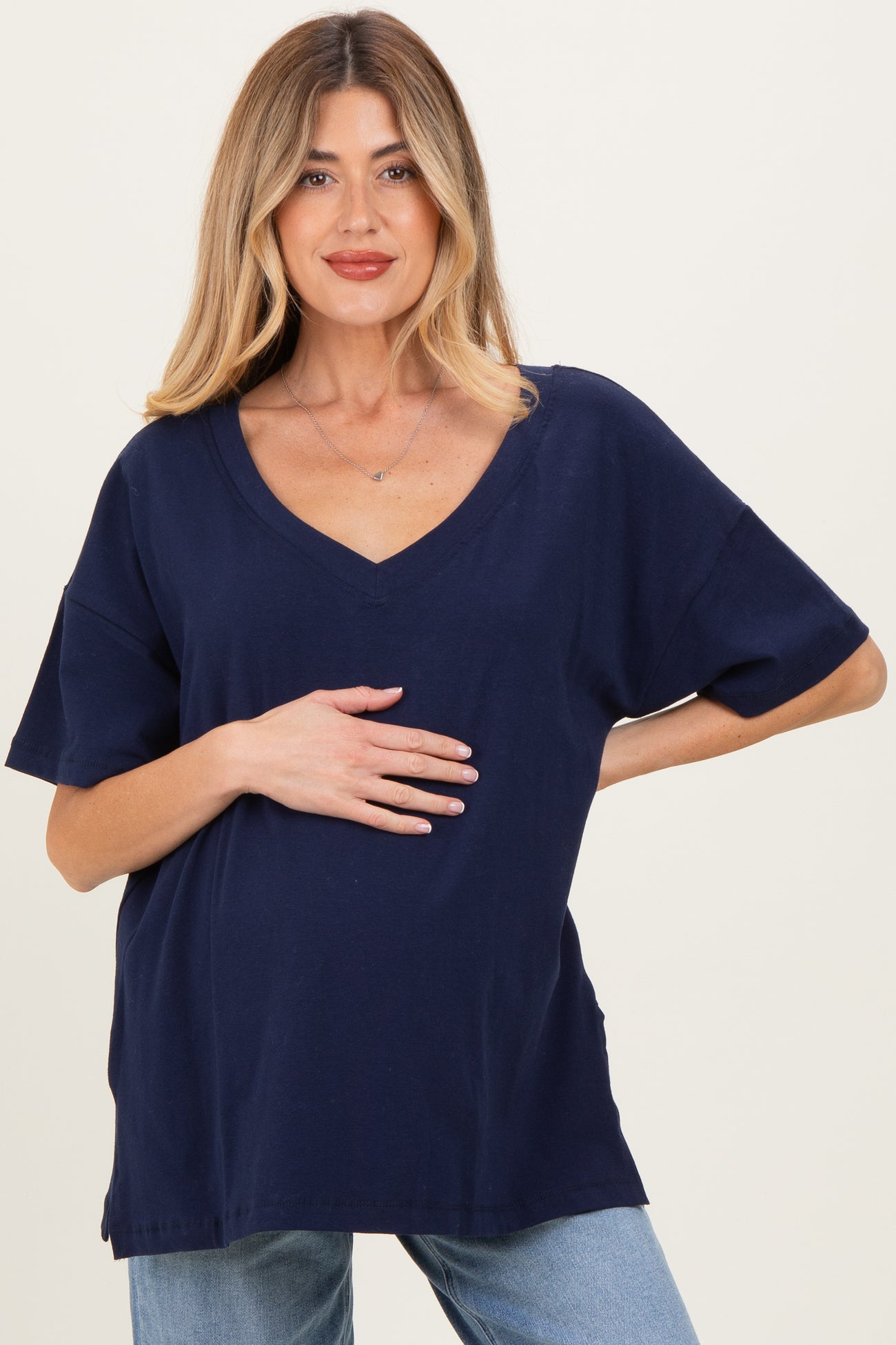 Navy Oversized Reversible V-Neck Maternity Tee