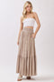 Sand Smocked Waist Button Detail Maxi Skirt