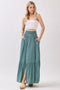 Turquoise Smocked Waist Button Detail Maxi Skirt