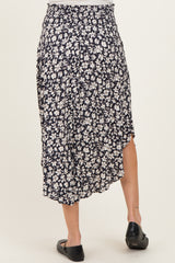 Black Floral Tulip Hem Maternity Midi Skirt