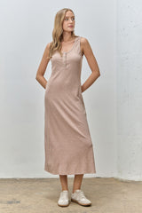 Light Tan Ribbed Knit Maternity Midi Tank Dress