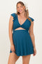 Deep Teal Ribbed Ruffle Twist Front Maternity Swim Dress