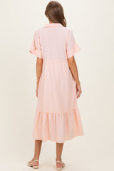 Yellow Striped Button Collared Maternity Midi Dress