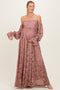 Mauve Lace Off Shoulder Long Sleeve Maternity Maxi Dress