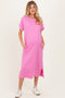 Pink Pocket Front Maternity Midi T-Shirt Dress