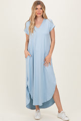 Jade Blue Side Slit Maternity Maxi Dress