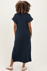 Navy Collared Short Sleeve Maternity Midi Dress