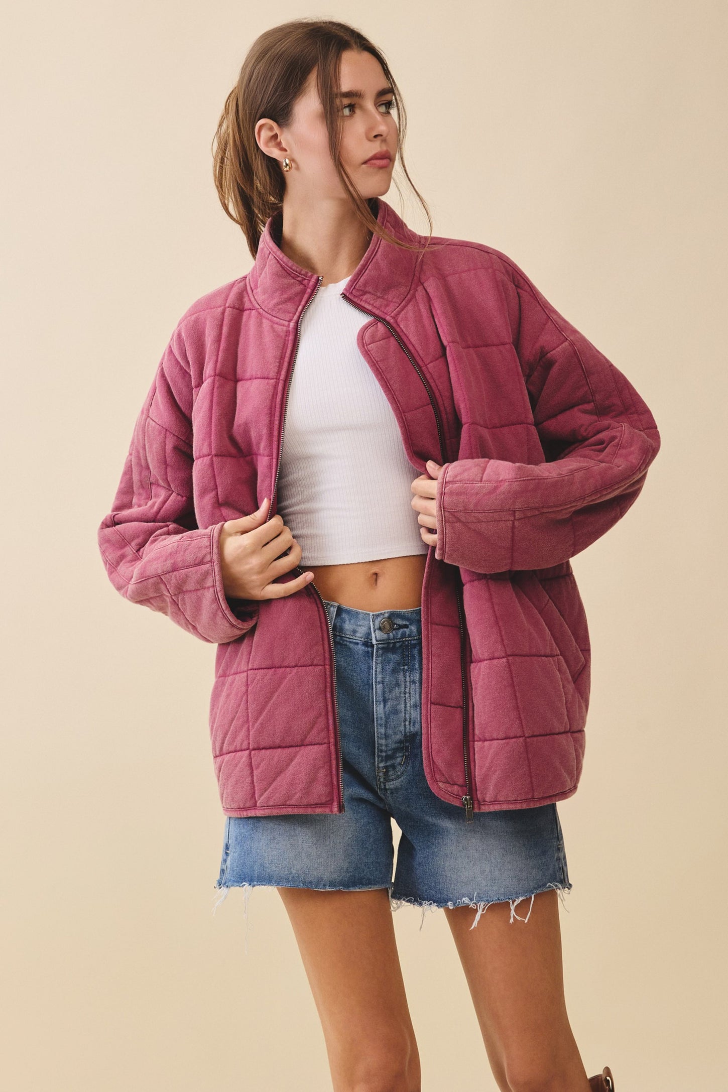 Raspberry Oversized Quilted Maternity Jacket