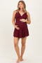 Dark Burgundy Ribbed Scallop Hem Maternity Swim Dress