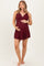 Dark Burgundy Ribbed Scallop Hem Maternity Swim Dress
