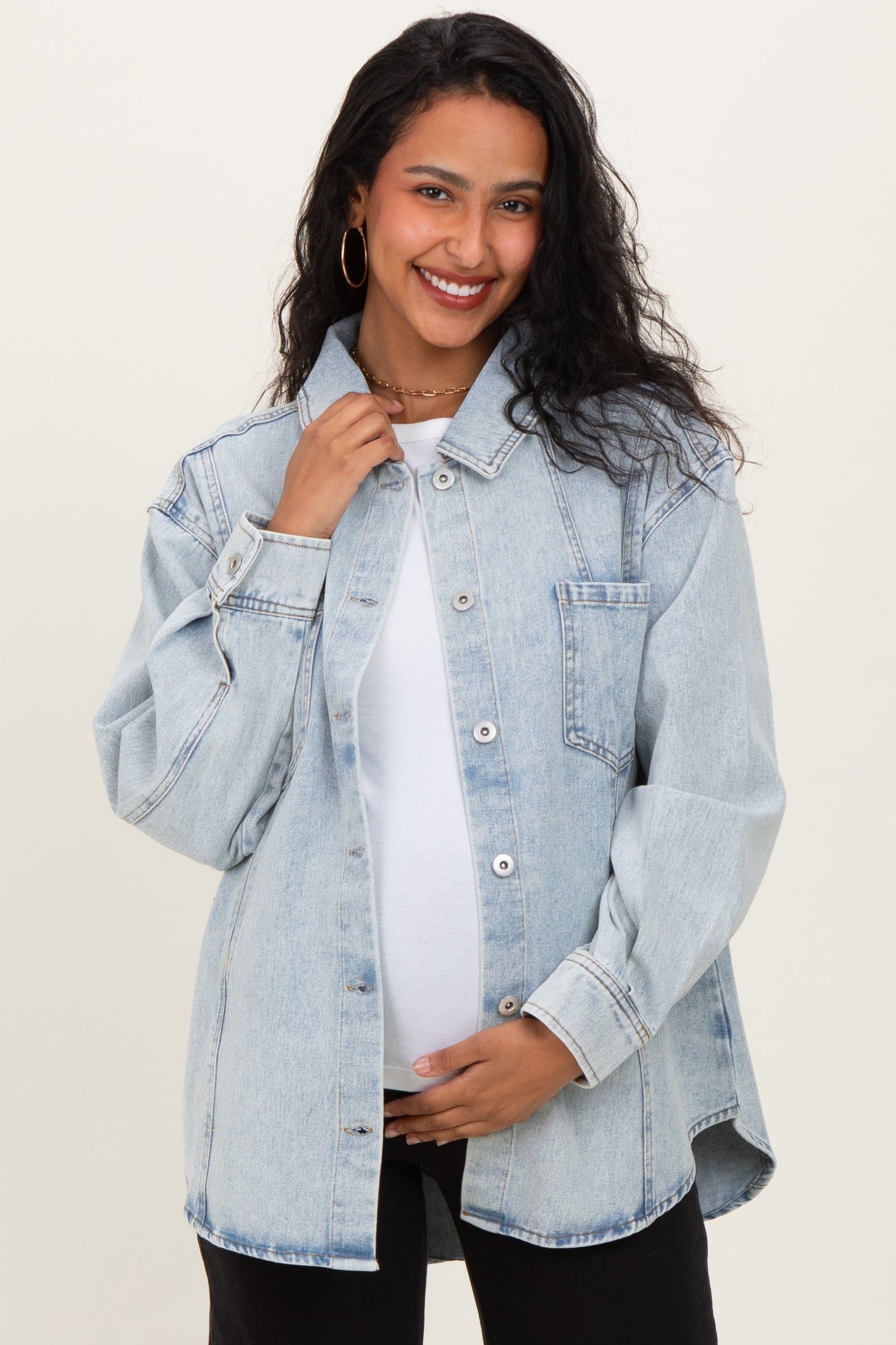 Light Indigo Oversized Denim Maternity Shirt Jacket