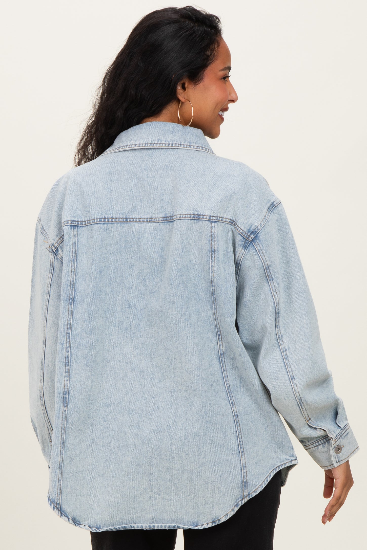 Light Indigo Oversized Denim Maternity Shirt Jacket