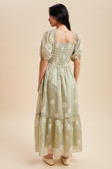 Fern Embroidered Floral Smocked Maxi Dress