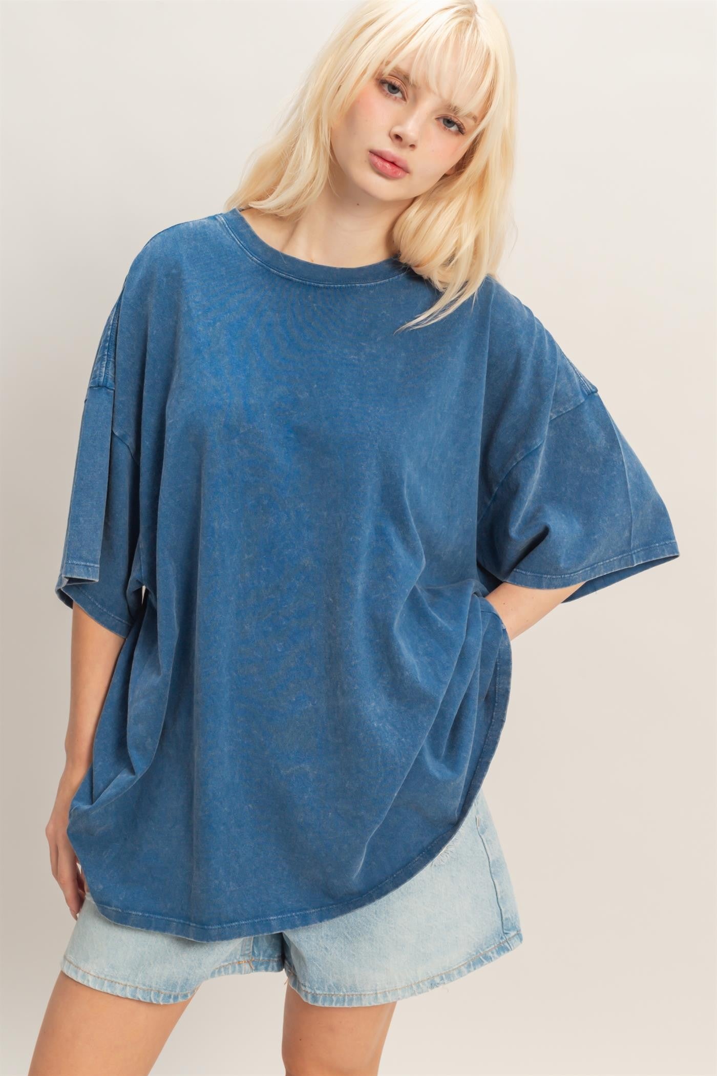Light Navy Oversized Mineral Wash Maternity T-Shirt