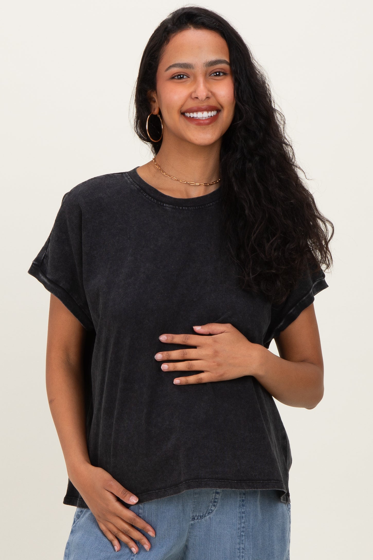Black Mineral Wash Boxy Fit Maternity T-Shirt