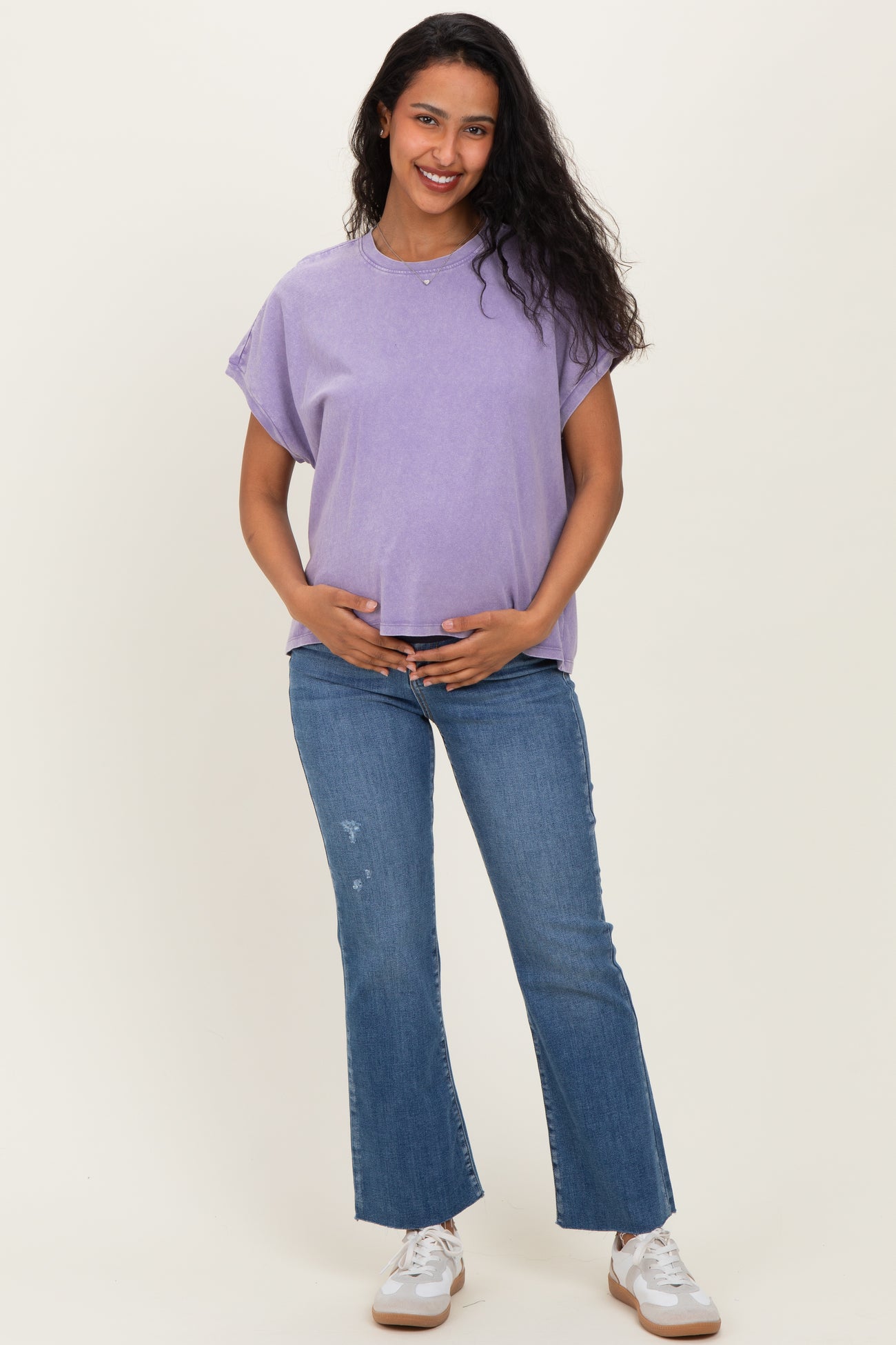 Dusty Purple Mineral Wash Boxy Fit Maternity T-Shirt