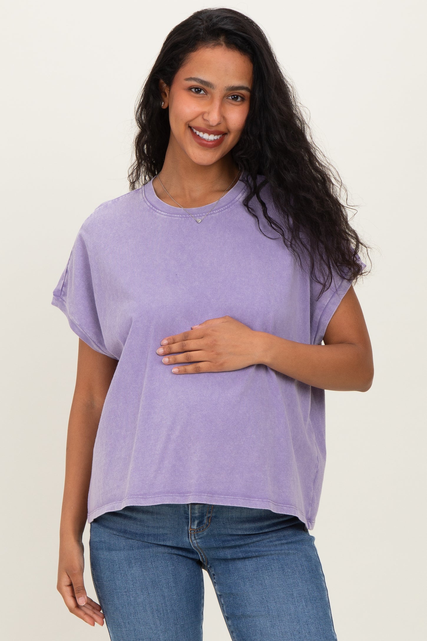 Dusty Purple Mineral Wash Boxy Fit Maternity T-Shirt