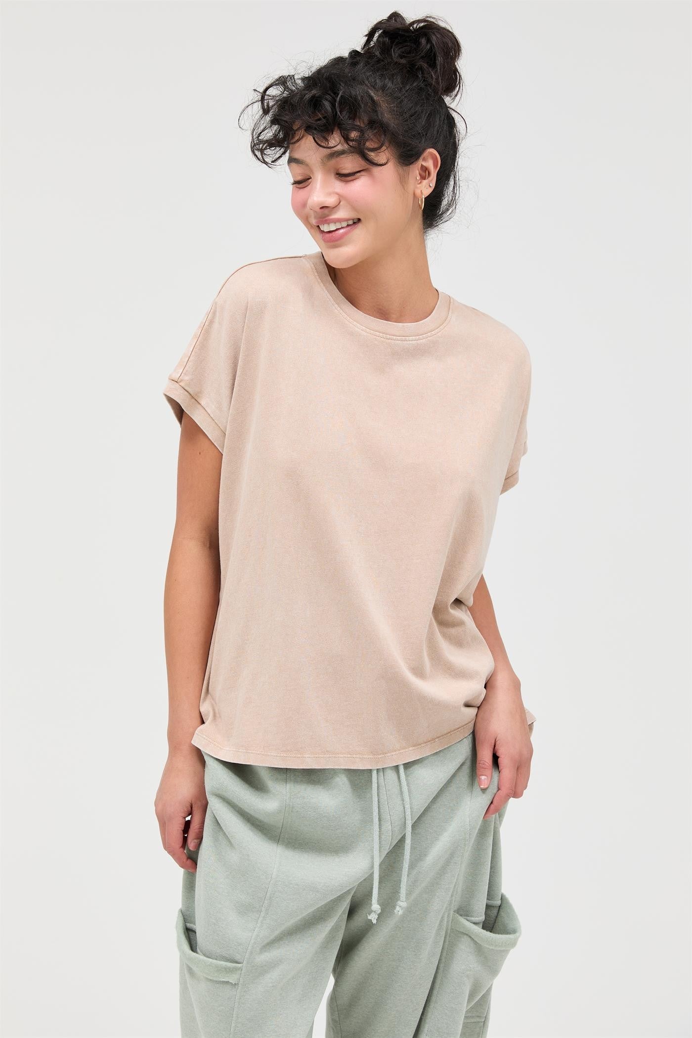 Taupe Mineral Wash Boxy Fit Maternity T-Shirt
