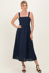 Navy Linen Blend Sleeveless Maternity Midi Dress
