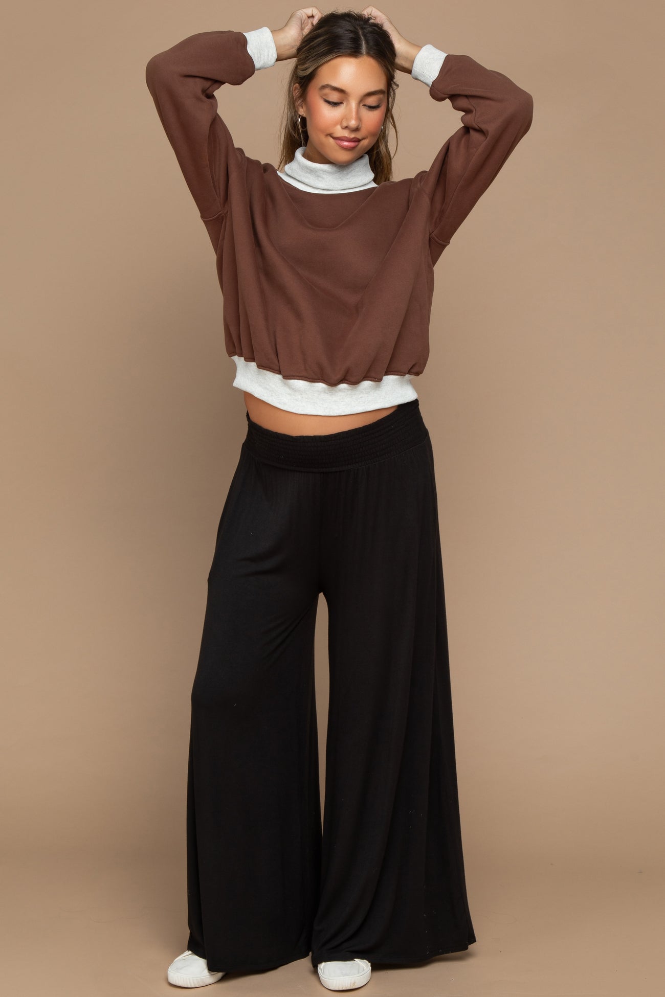Black Smocked Waist Wide Leg Maternity Pants