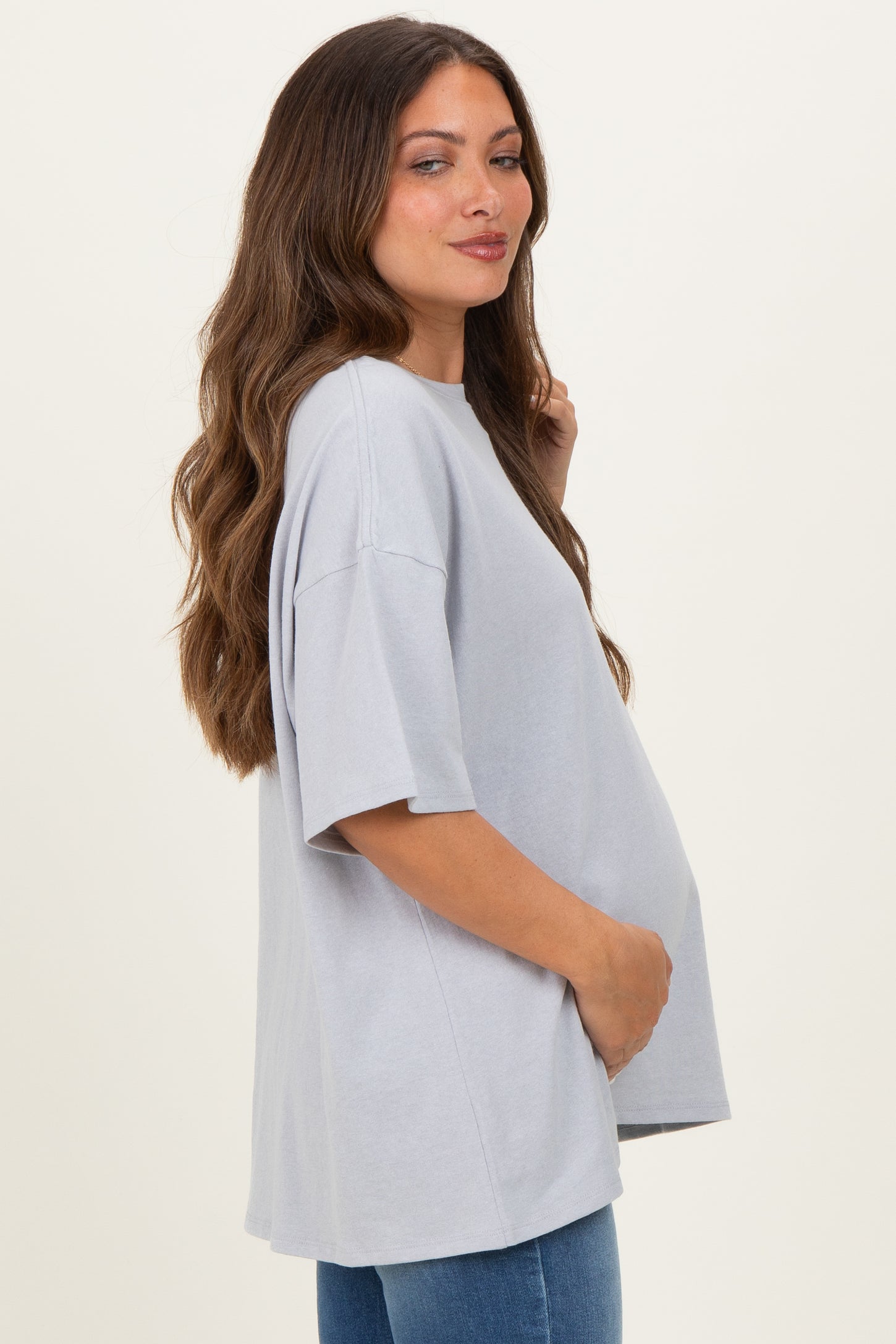 Heather Grey Cotton Oversized Maternity Tee