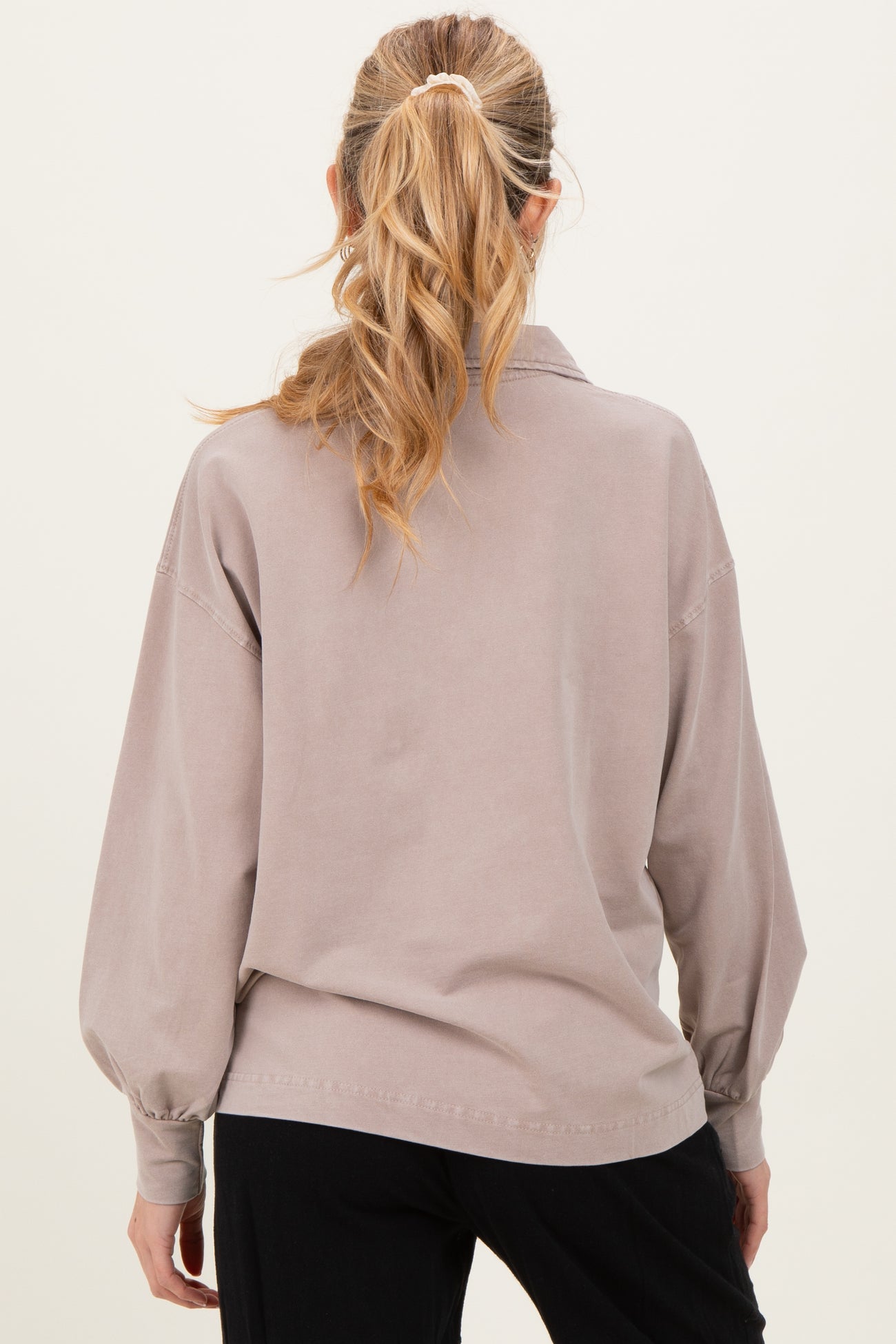 Taupe Sunfade Cotton Collared Long Sleeve Maternity Top