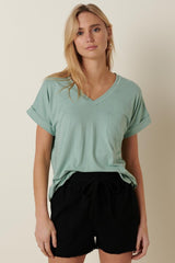 Mint V-Neck Pocket Short Sleeve Maternity Shirt