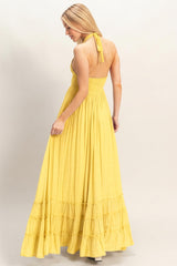 Yellow Halter Neck Smocked Maxi Dress